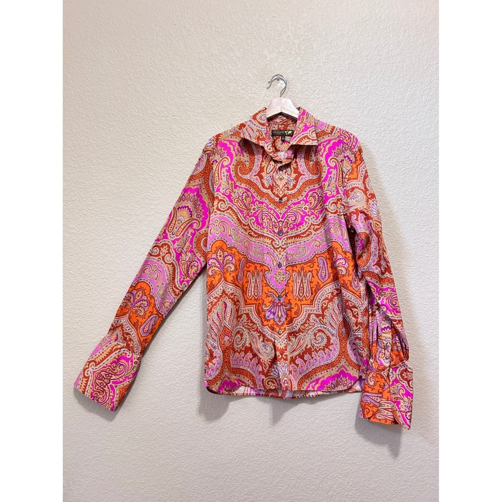 Ted Baker 17/43.5 Paisley Button Down Shirt Orange Pink Purple Psychedelic Boho
